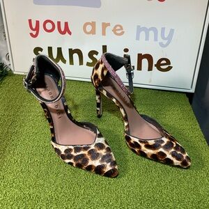 Ganni Leopard Print Ankle-Strap Stiletto Heels - Brown & Black